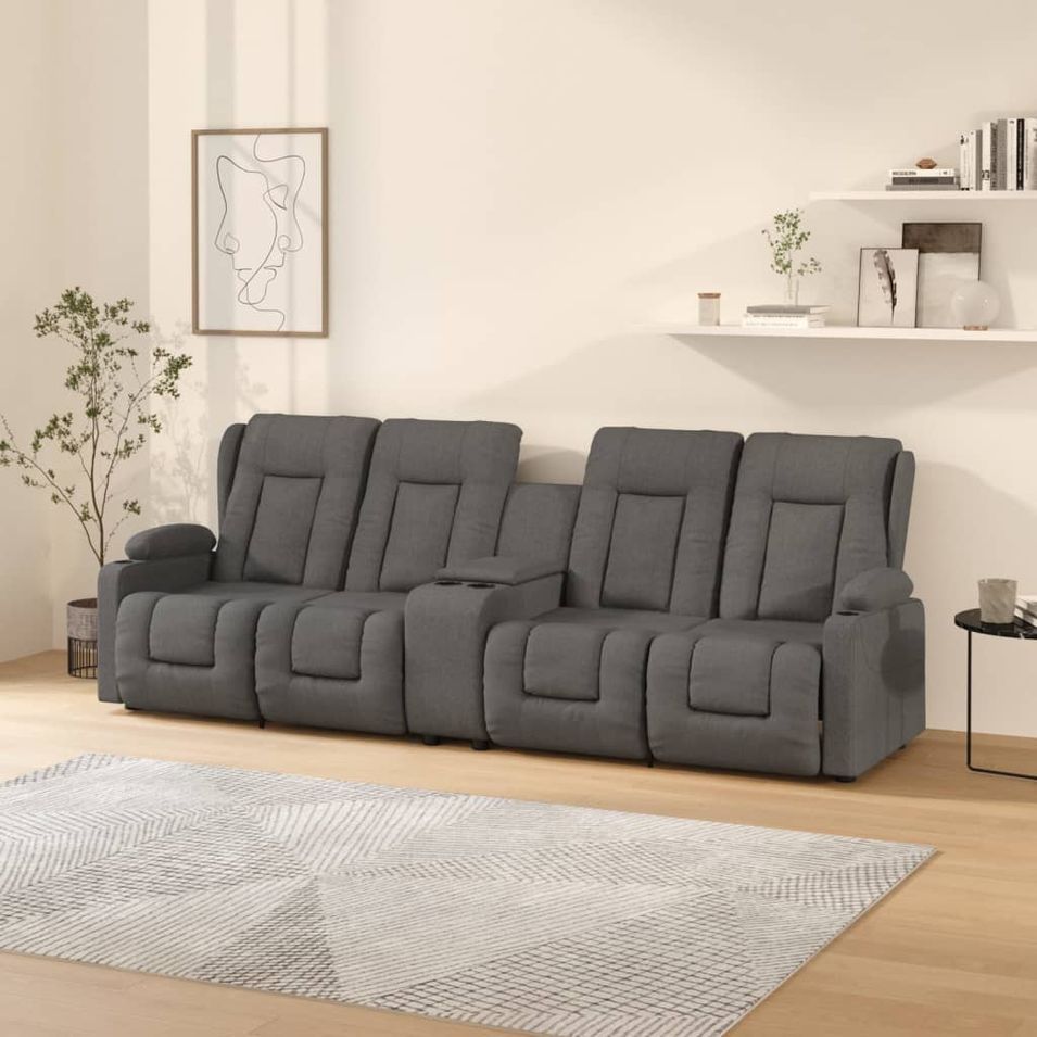 Fauteuil inclinable et porte-gobelets 4 places Gris clair Tissu 8 - Photo n°1