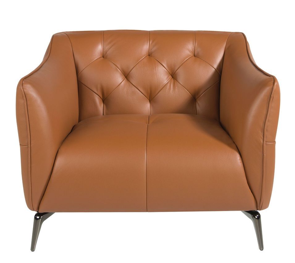 Fauteuil KEVIN en cuir marron clair – Élégance et confort capitonné - Photo n°1