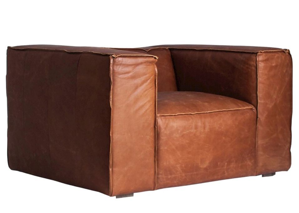 Fauteuil KURZA – Cuir de vache marron, esprit vintage - Photo n°1