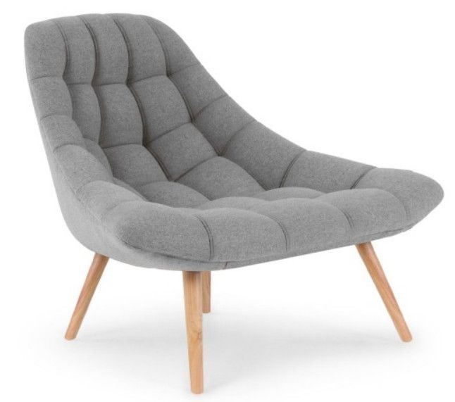 Fauteuil large tissu gris clair et pieds bois clair Dani - Photo n°1