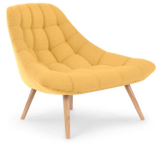 Fauteuil large tissu jaune et pieds bois clair Dani - Photo n°1
