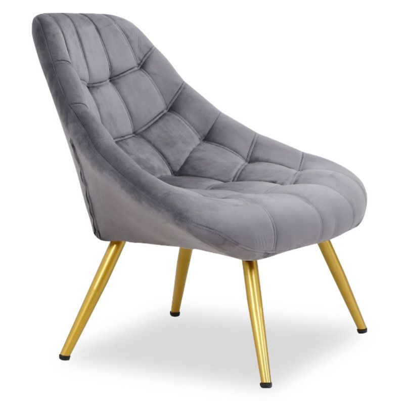Fauteuil large velours argent et pieds métal doré Dani - Photo n°1