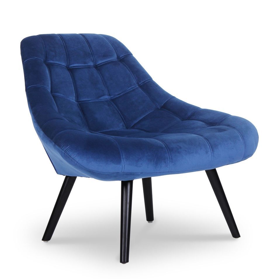 Fauteuil large velours bleu et pieds bois noir Méli - Lot de 2 - Photo n°1