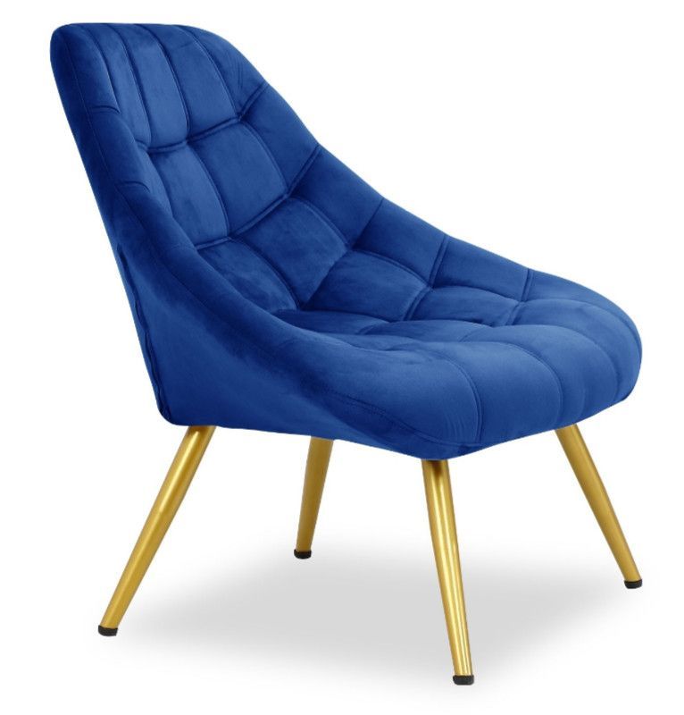 Fauteuil large velours bleu et pieds métal doré Dani - Photo n°1