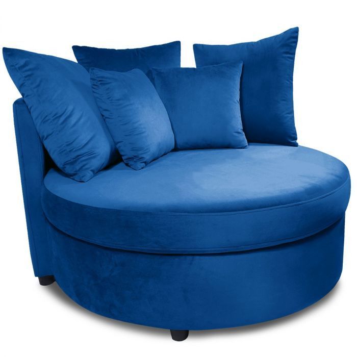 Fauteuil large velours bleu Musto 115 cm - Photo n°1