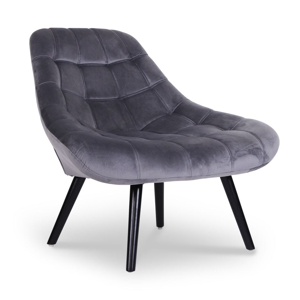 Fauteuil large velours gris et pieds bois noir Méli - Lot de 2 - Photo n°1