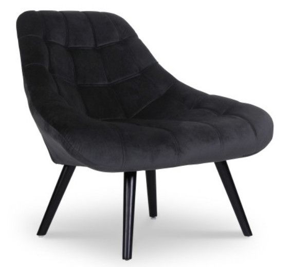 Fauteuil large velours noir et pieds bois noir Dani - Photo n°1