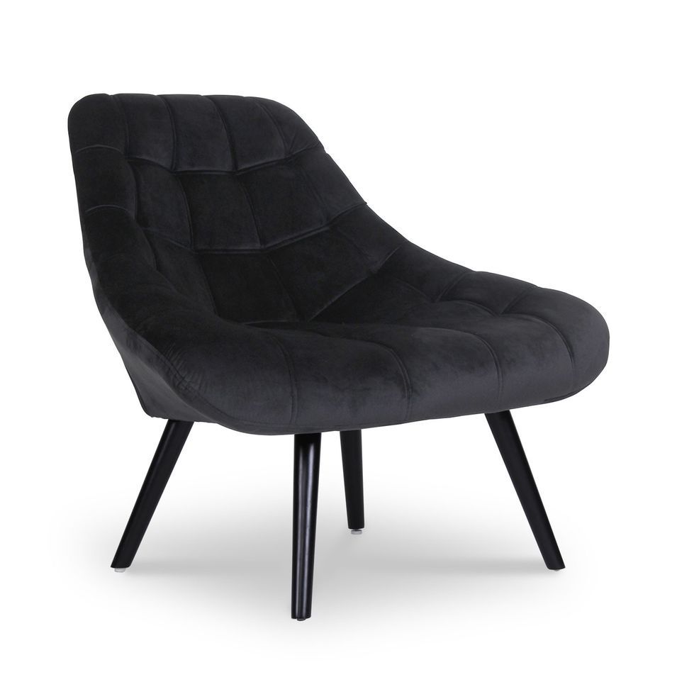 Fauteuil large velours noir et pieds bois noir Méli - Lot de 2 - Photo n°1
