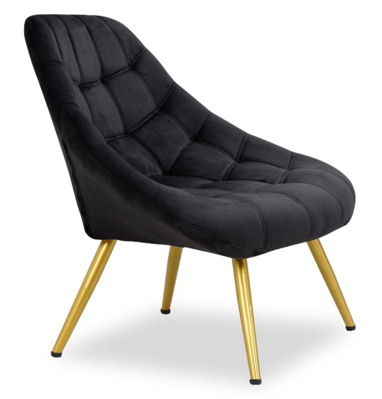 Fauteuil large velours noir et pieds métal doré Dani - Photo n°1