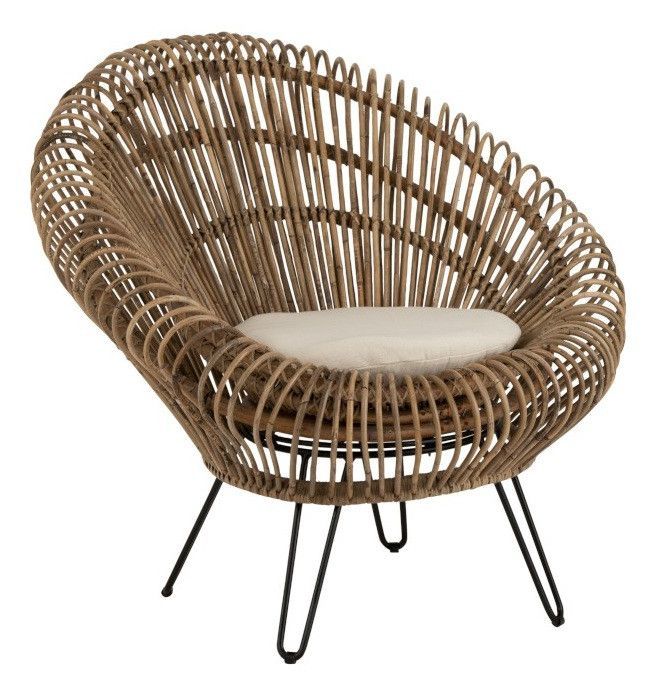 Fauteuil lounge rotin foncé et pieds métal noir Verde - Photo n°1