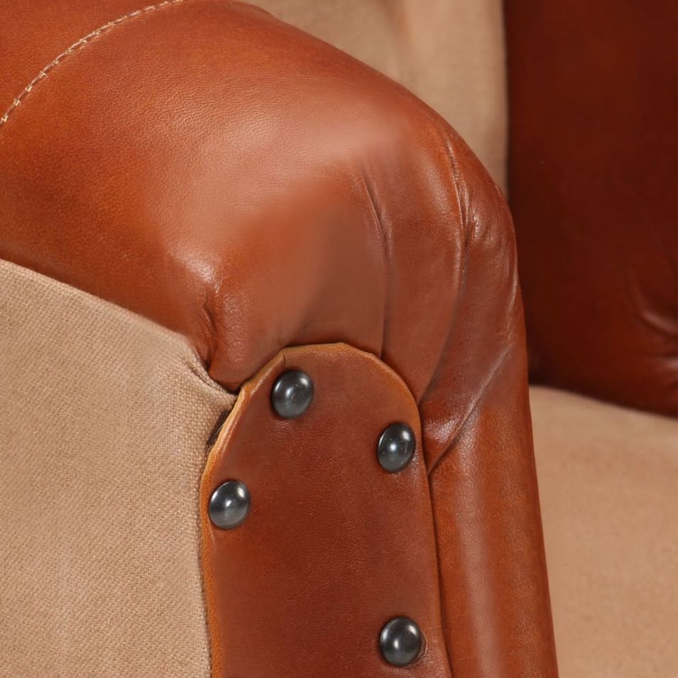 Fauteuil Marron Cuir véritable et bois de manguier massif - Photo n°3