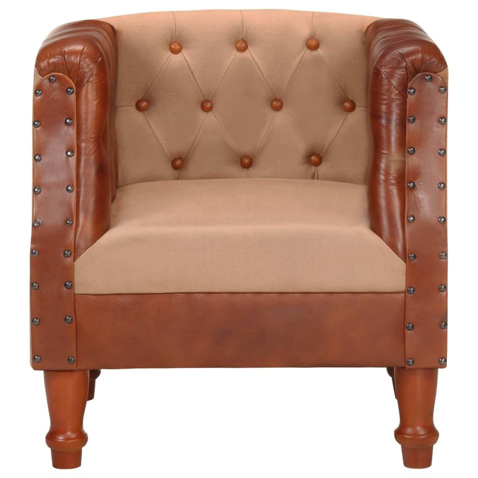 Fauteuil Marron Cuir véritable et bois de manguier massif - Photo n°4