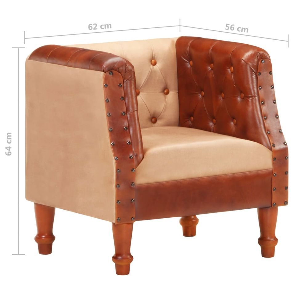 Fauteuil Marron Cuir véritable et bois de manguier massif - Photo n°8