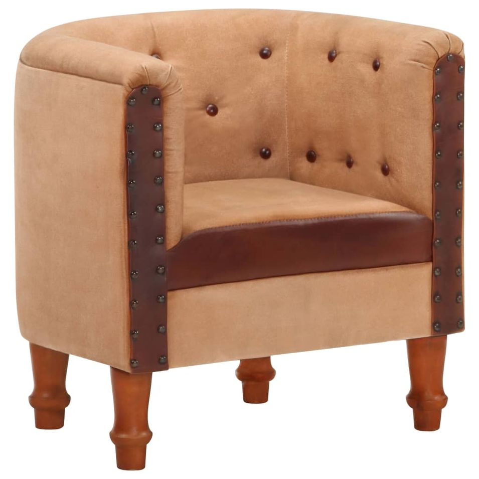 Fauteuil Marron Cuir véritable et bois de manguier massif 3 - Photo n°1