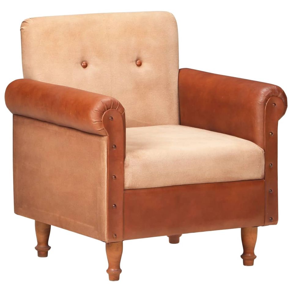Fauteuil Marron Cuir véritable et toile - Photo n°1