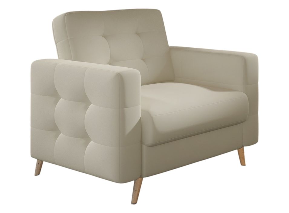 Fauteuil matelassé simili cuir beige clair et bois clair Anska - Photo n°1
