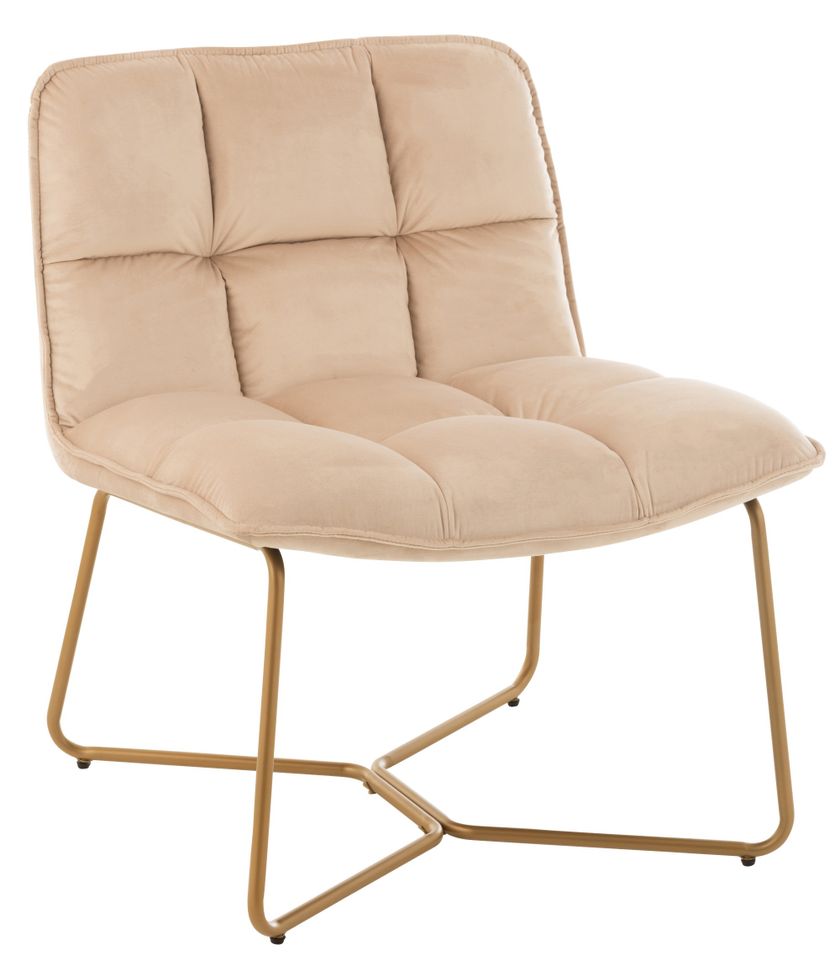 Fauteuil métal tissu quadrillé beige Lisia - Photo n°1