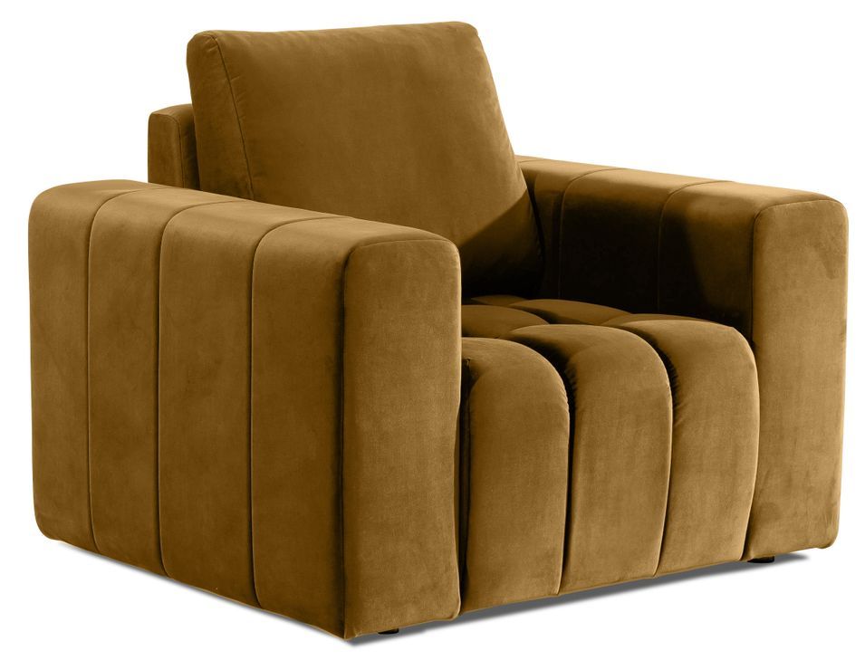 Fauteuil moderne capitonné LARKO velours - Photo n°1