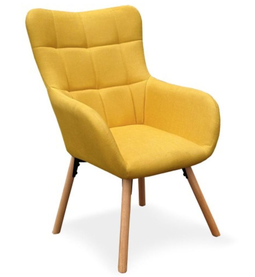 Fauteuil moderne capitonné tissu jaune Sowo - Photo n°1