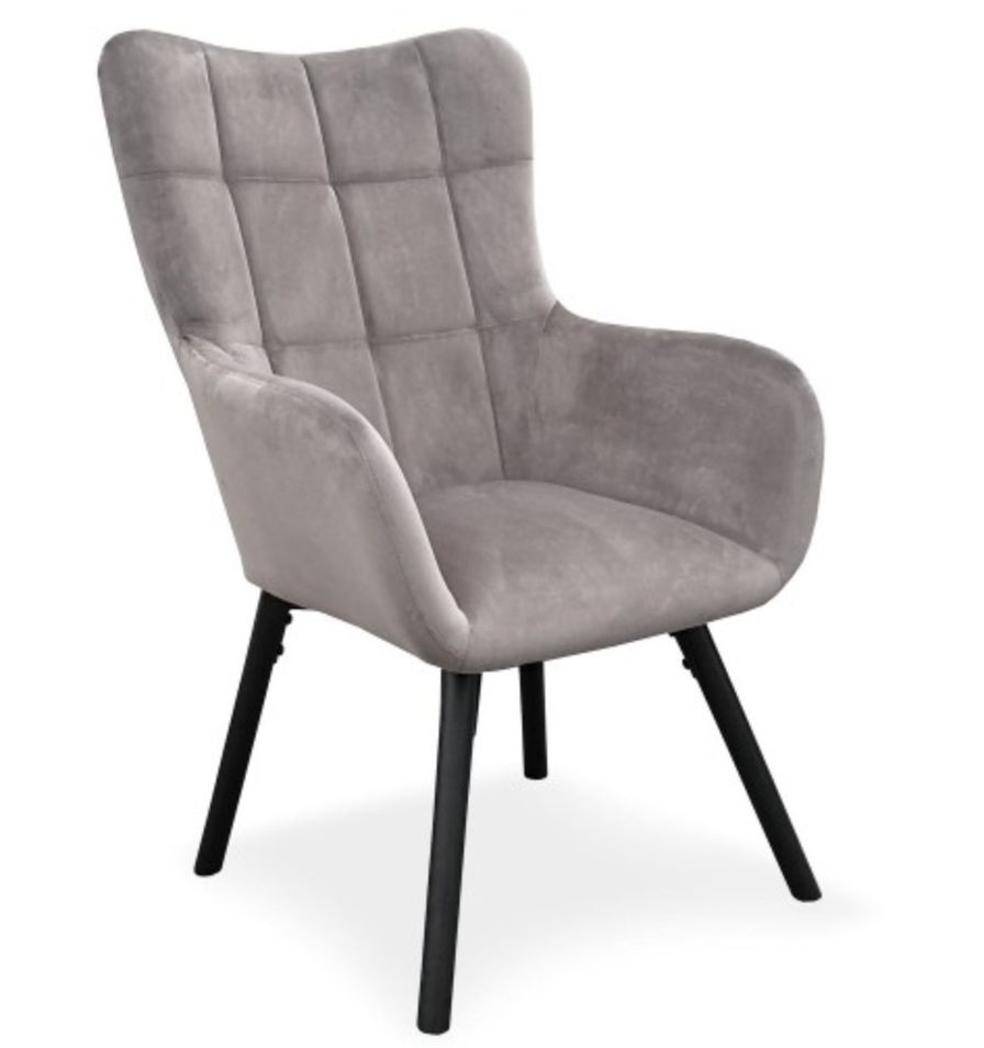 Fauteuil moderne capitonné velours gris Sowo - Photo n°1