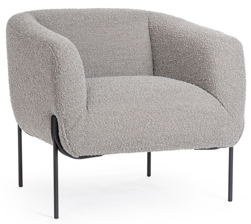Fauteuil moderne CLAUDINE – Tissu bouclé doux & pieds acier noir - Photo n°1