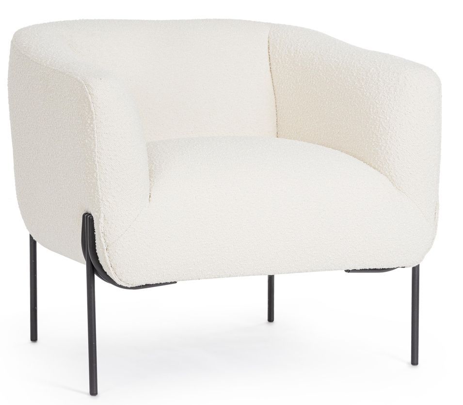 Fauteuil moderne CLAUDINE – Tissu bouclé doux & pieds acier noir - Photo n°1
