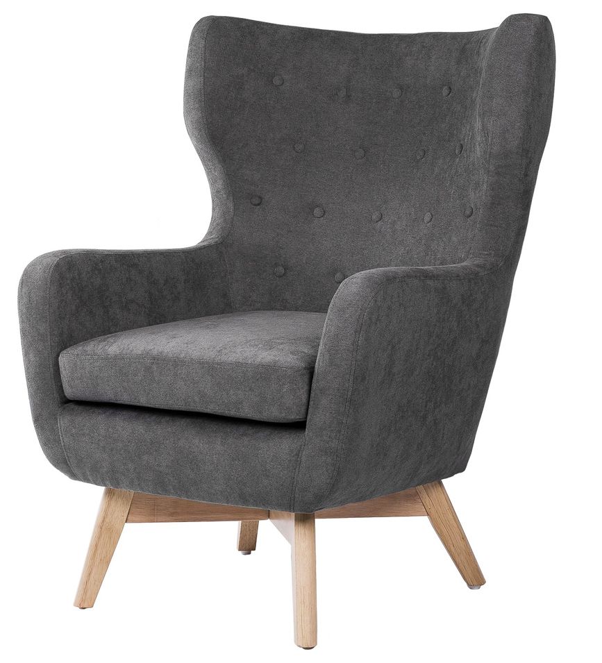 Fauteuil moderne dossier haut tissu gris foncé Egga 77 cm - Photo n°1