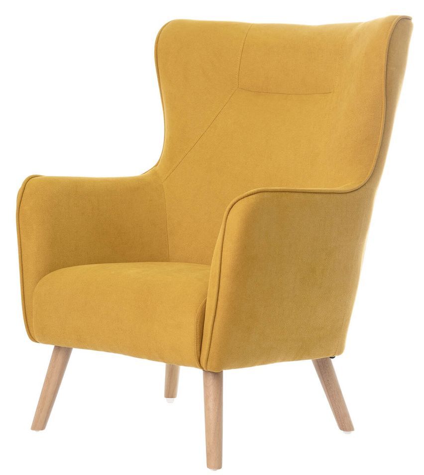 Fauteuil moderne dossier haut tissu jaune moutarde Muky 77 cm - Photo n°1