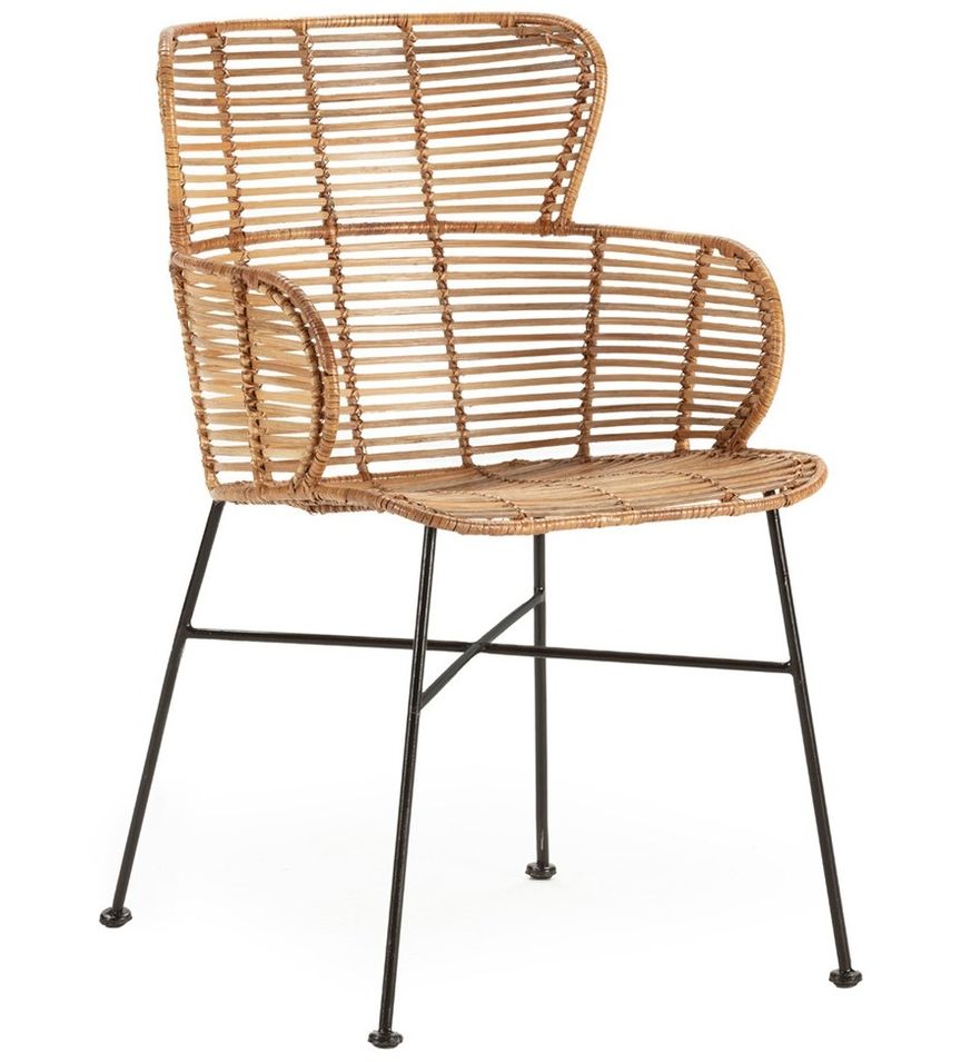 Fauteuil moderne en osier naturel et pieds métal noir BARRY – intérieur et extérieur - Photo n°1