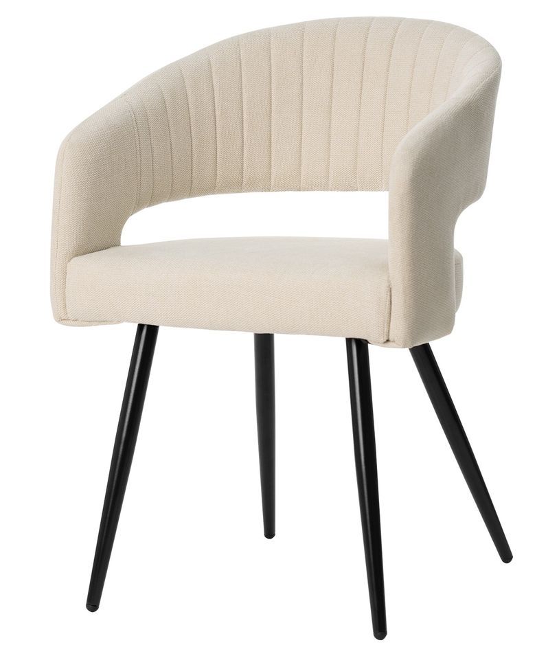 Fauteuil moderne tissu beige clair et pieds métal noir Kliro - Photo n°1
