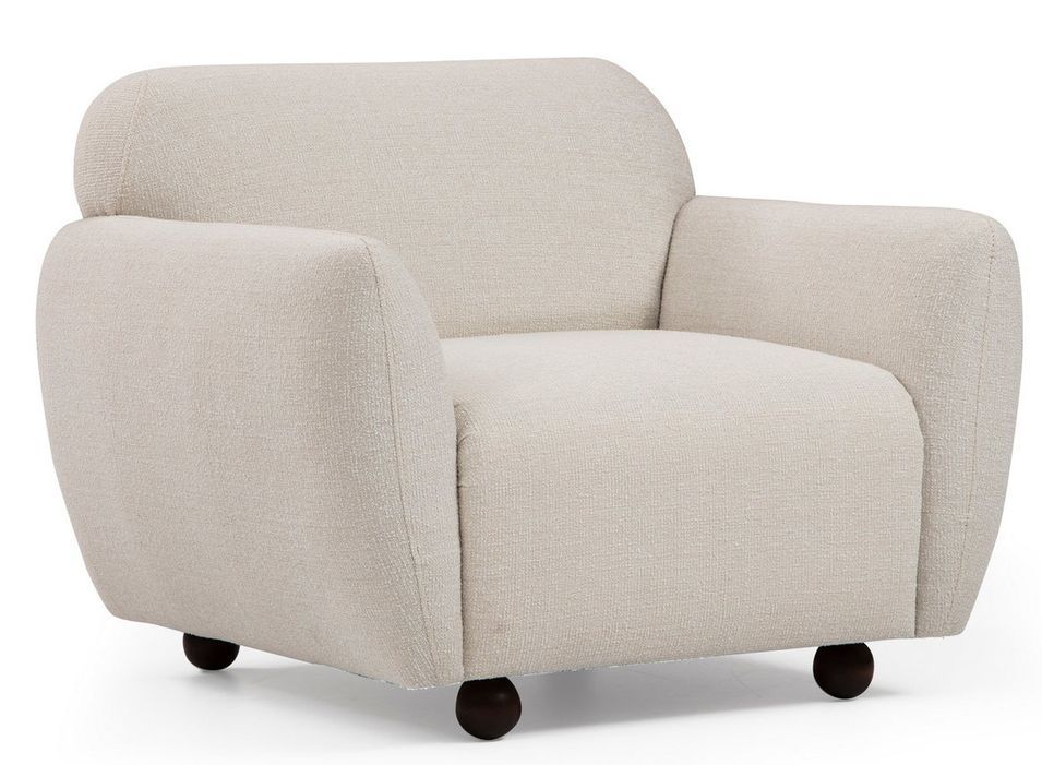 Fauteuil moderne tissu beige clair Kelly 90 cm - Photo n°1