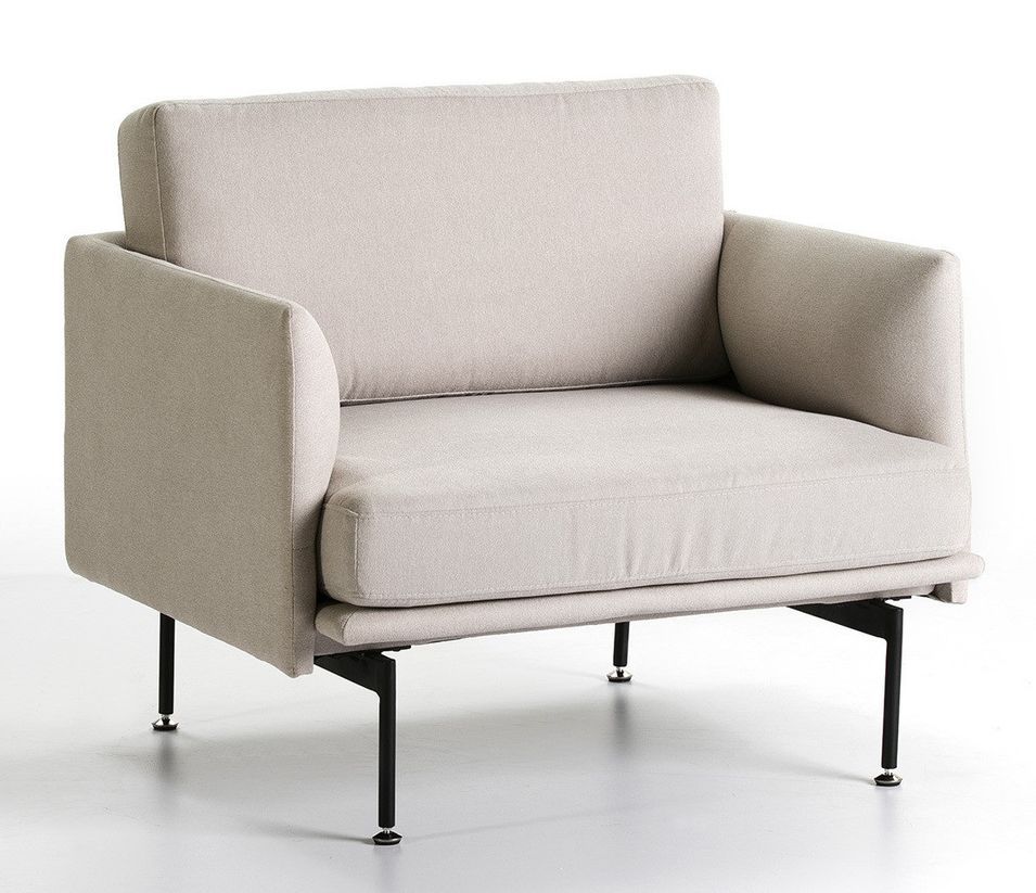 Fauteuil moderne tissu beige et pieds métal noir - Photo n°1