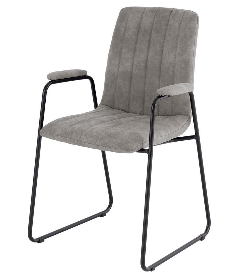 Chaise tissu effet cuir gris clair et pieds métal noir Kliro - Photo n°1