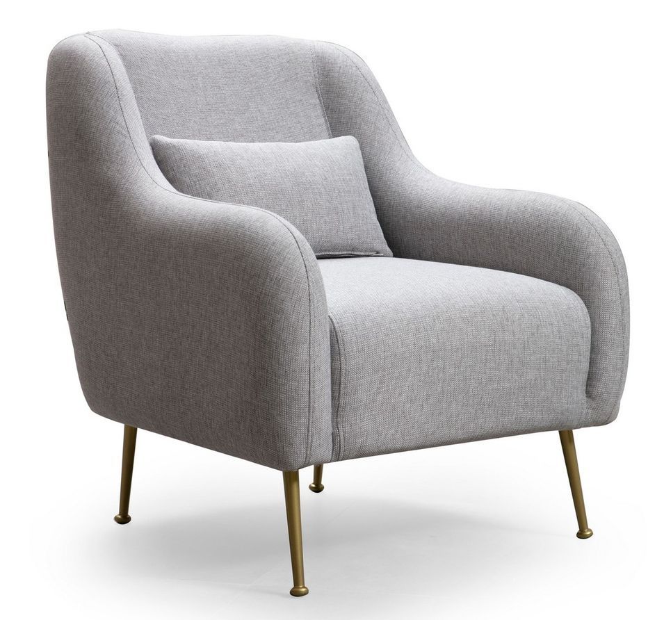 Fauteuil moderne tissu gris et piéds métal doré Kezila 78 cm - Photo n°1