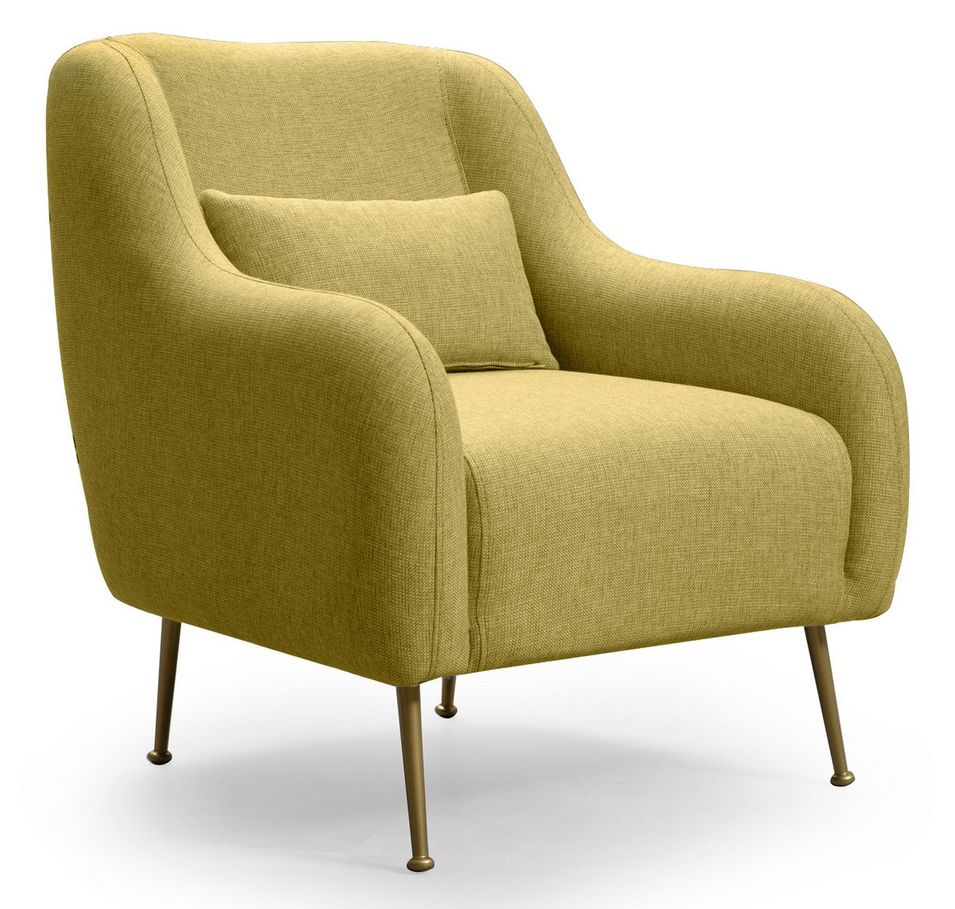 Fauteuil moderne tissu jaune et piéds métal doré Kezila 78 cm - Photo n°1