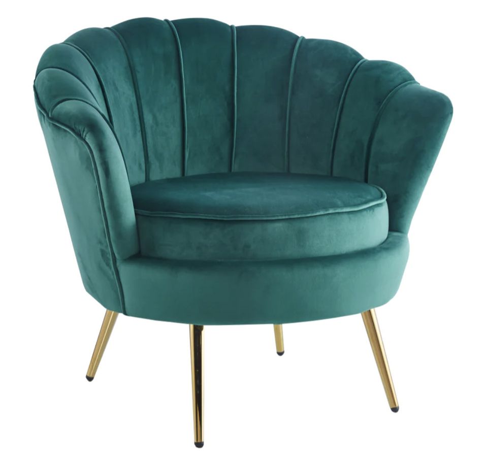 Fauteuil moderne velours et pieds métal doré Pétal - Photo n°1