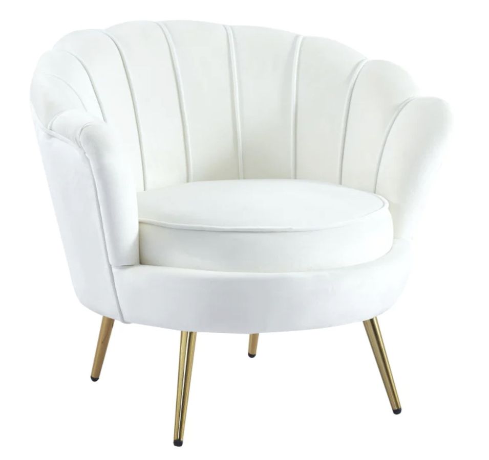 Fauteuil moderne velours et pieds métal doré Pétal - Photo n°1
