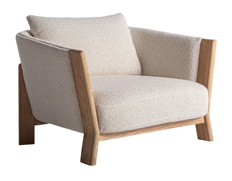 Fauteuil NARA – Bois massif de chêne brun clair et tissu - Photo n°1