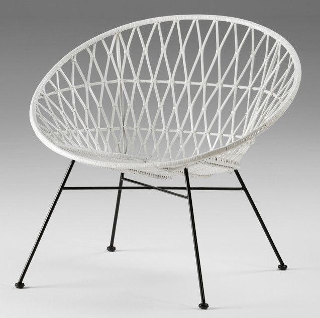 Fauteuil osier blanc et pieds métal noir Gael - Photo n°1