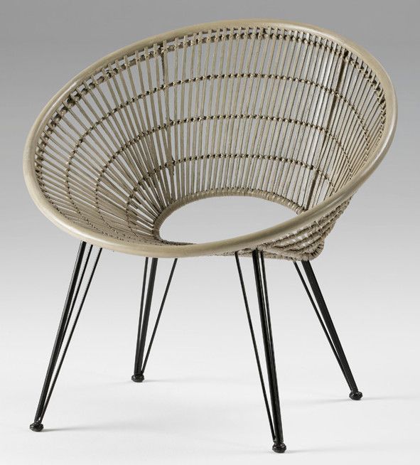 Fauteuil osier gris et pieds métal noir Gael - Photo n°1