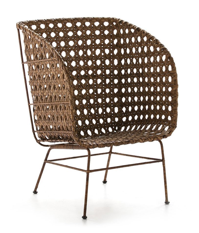 Fauteuil osier marron tissé et pieds métal - Photo n°1