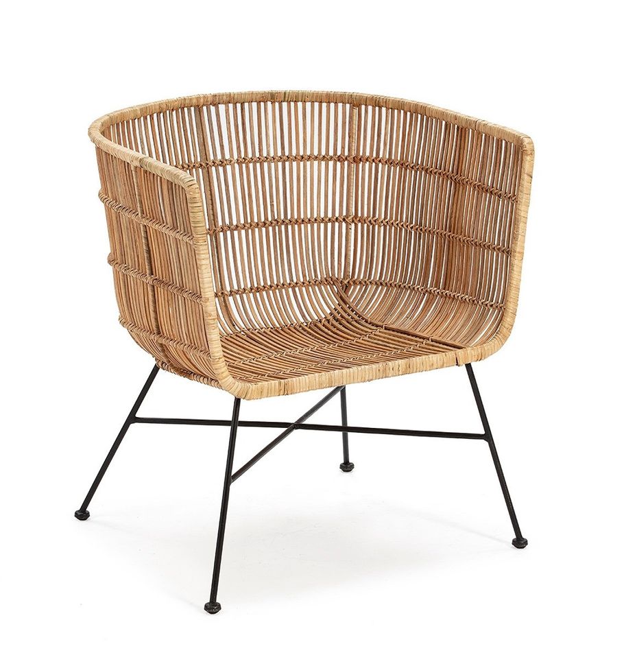 Fauteuil osier naturel et pieds métal noir Sally - Photo n°1