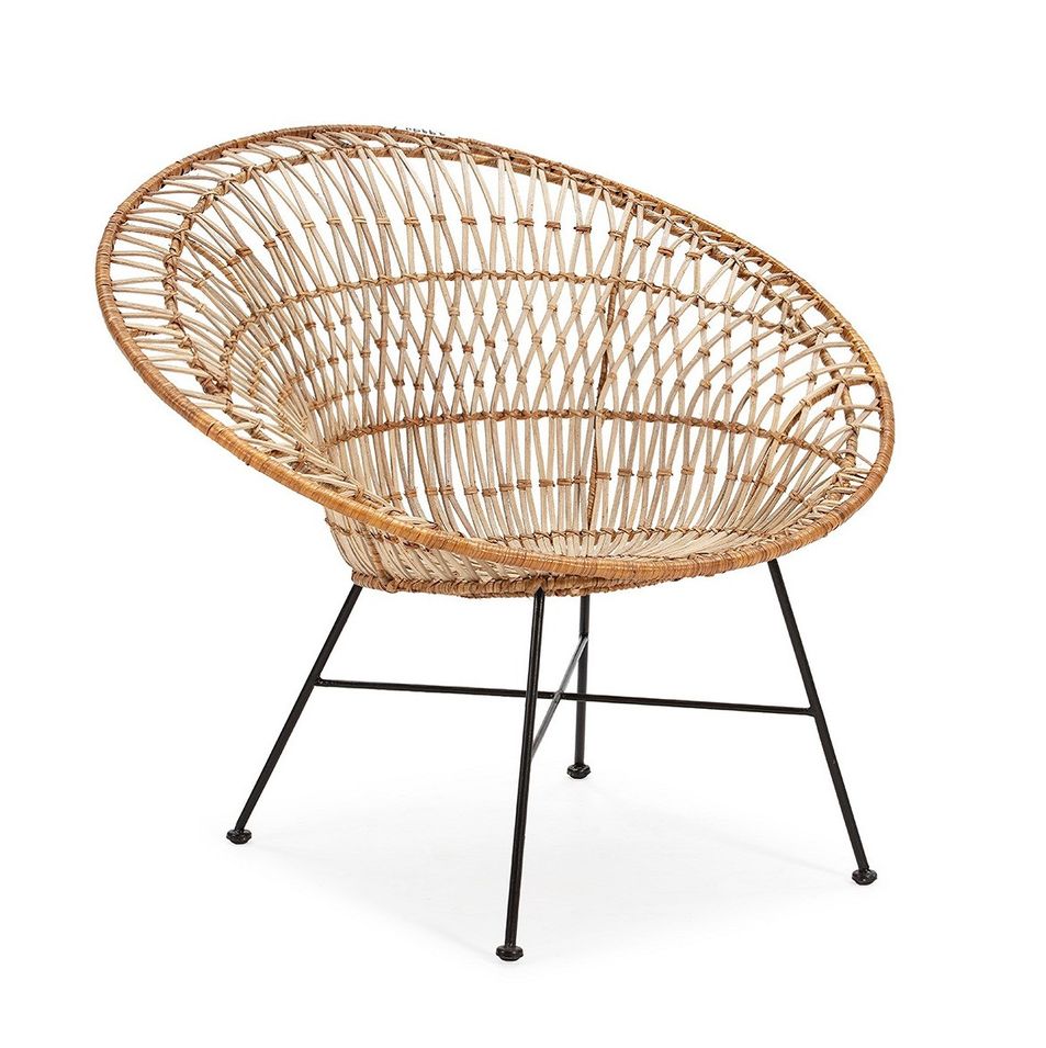 Fauteuil osier naturel tissé blanc et pieds métal noir Colby - Photo n°1