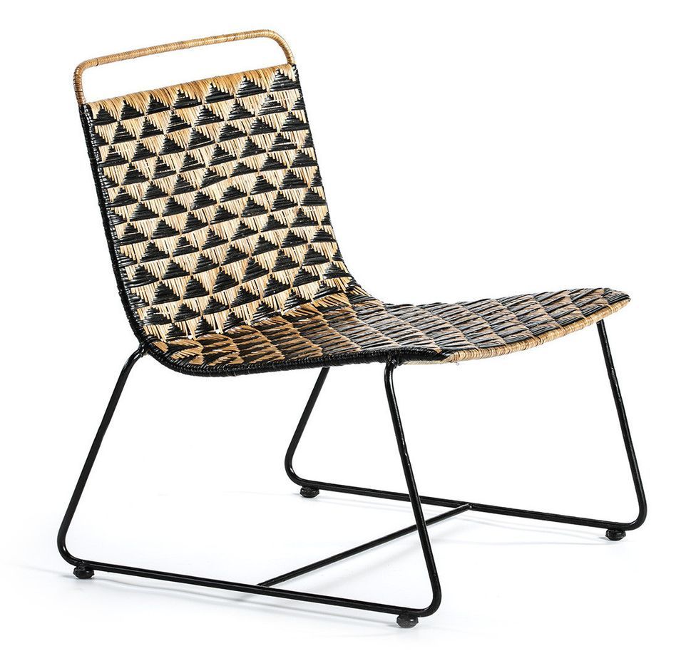 Fauteuil osier noir et clair pieds métal noir - Photo n°1