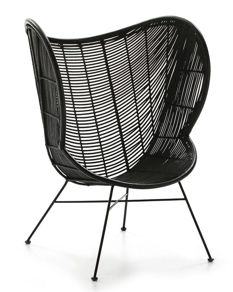 Fauteuil osier tissé et pieds métal noir - Photo n°1
