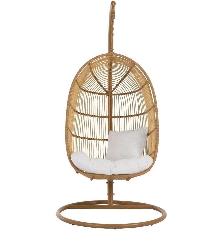 Fauteuil ovale suspendu acier effet rotin naturel BINO– Élégance aérienne - Photo n°1