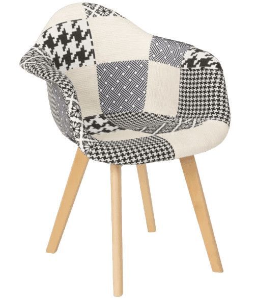 Fauteuil patchwork gris et blanc et pieds hêtre naturel Karoli - Photo n°1