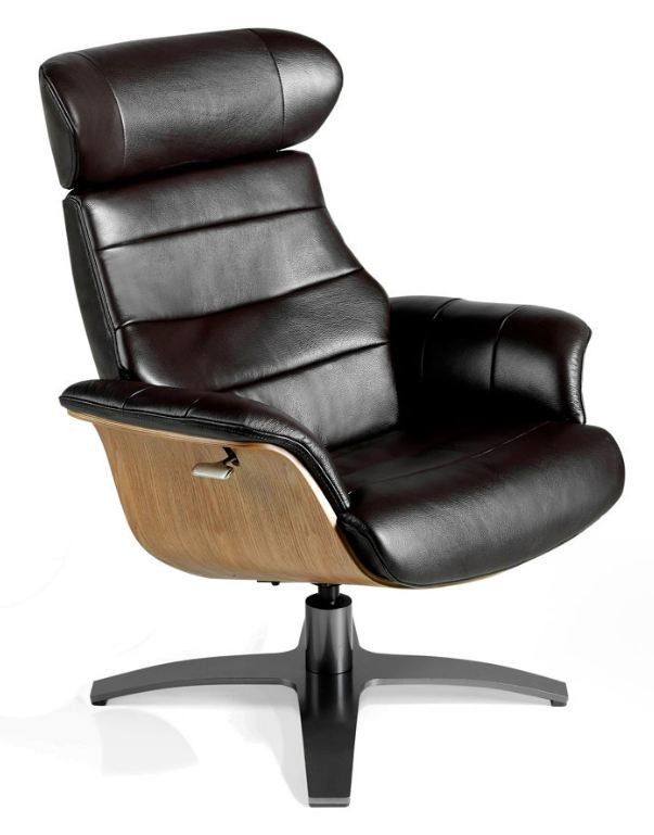 Fauteuil pivotant cuir marron et pieds acier inoxydable Alamo - Photo n°1