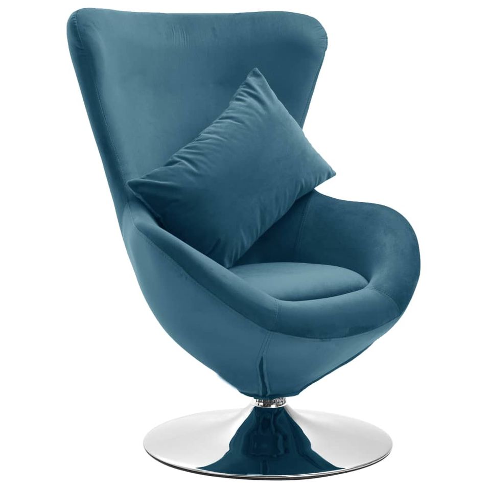 Fauteuil pivotant en forme d’œuf avec coussin Bleu Velours - Photo n°1