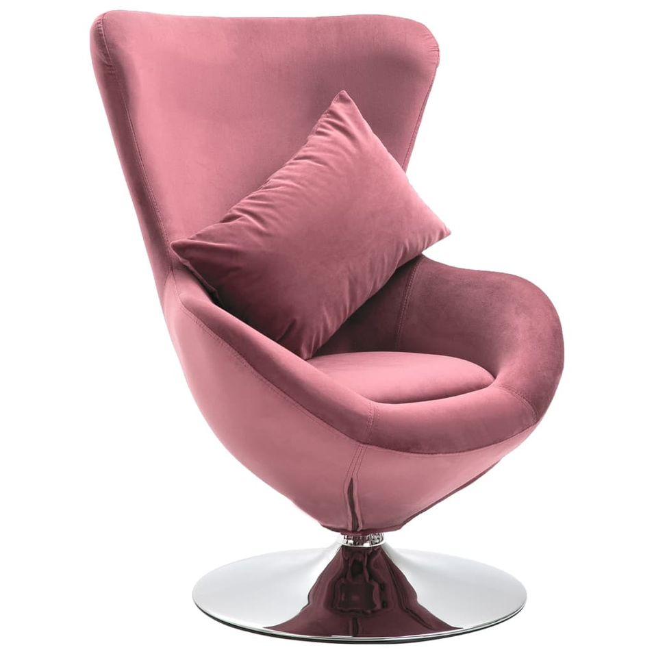 Fauteuil pivotant en forme d’œuf avec coussin Rose Velours - Photo n°1